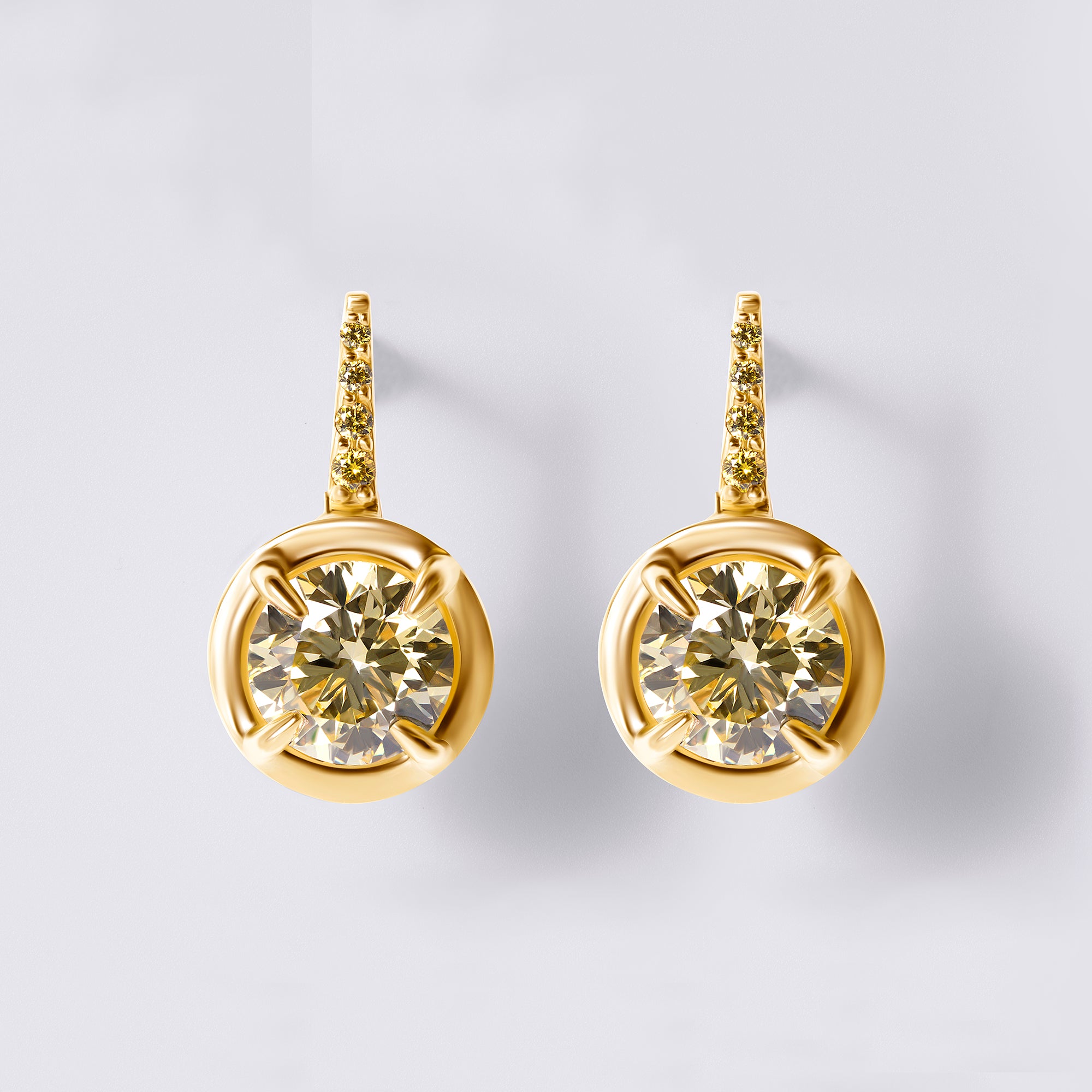 Yellow Diamond Wire Drop Earrings with Yellow Pave, Yellow Gold