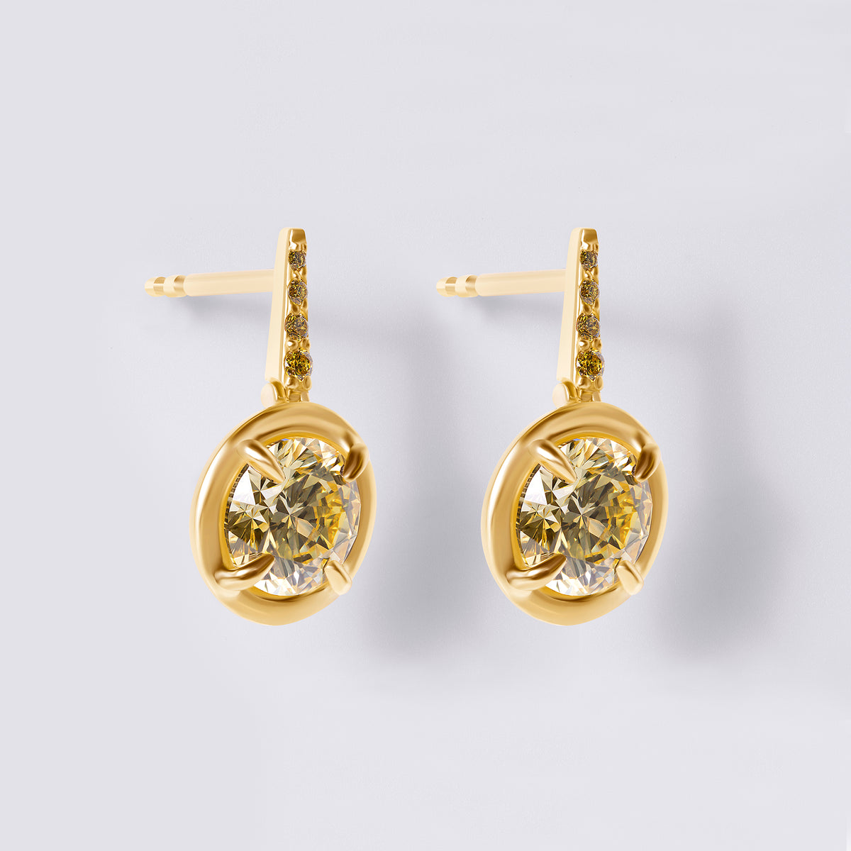 Yellow Diamond Wire Drop Earrings with Yellow Pave, Yellow Gold