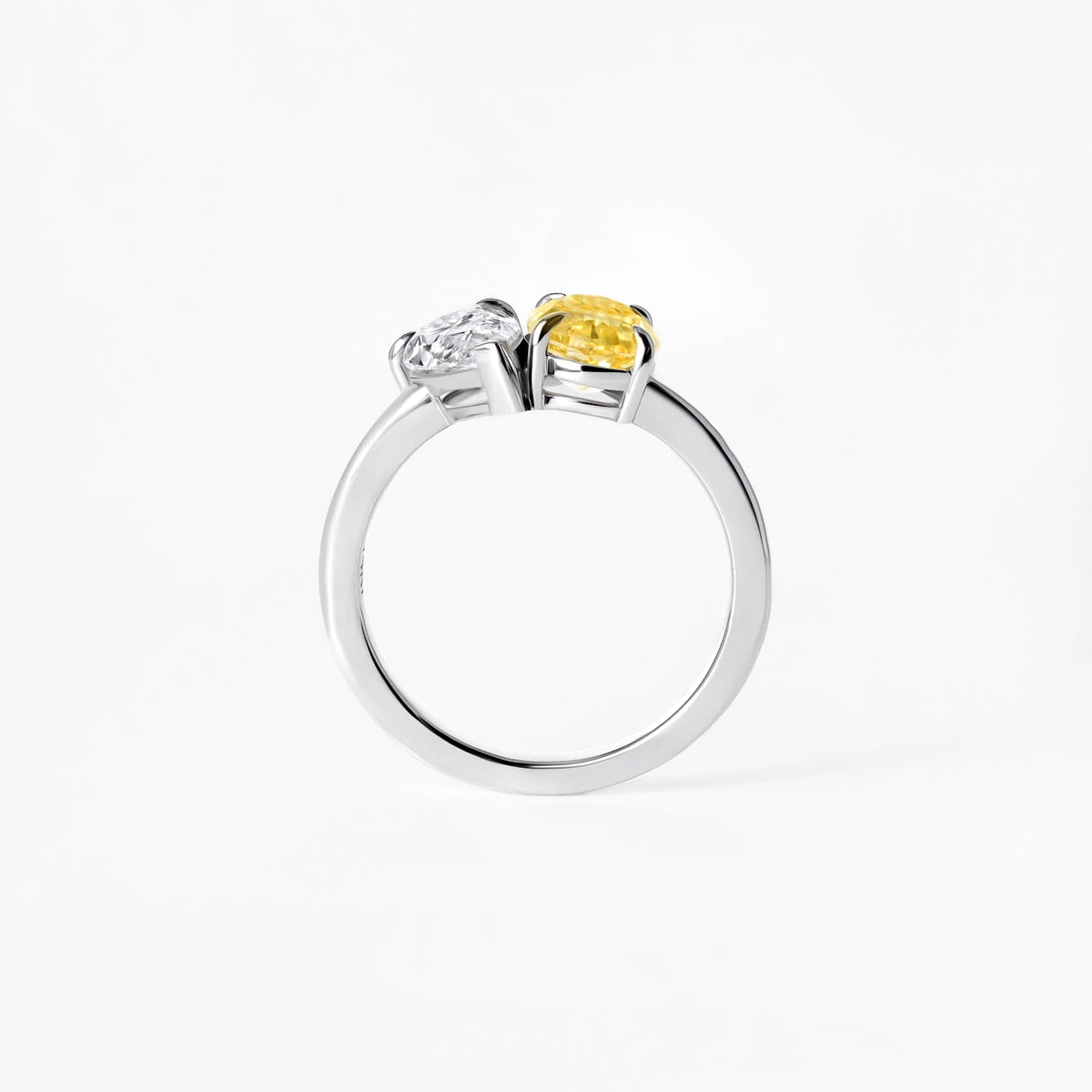 Yellow Oval and White Pear Toi et Moi Ring