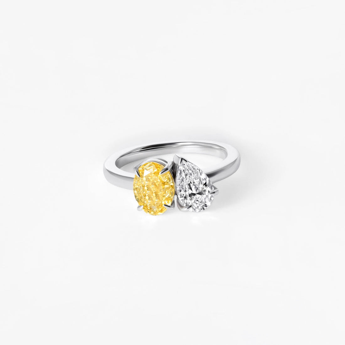 Yellow Oval and White Pear Toi et Moi Ring