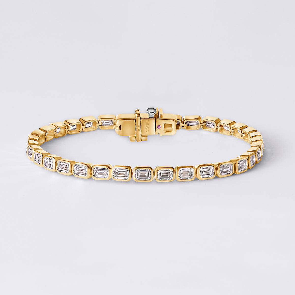 Emerald East/West Bezel Set Tennis Bracelet, Yellow Gold