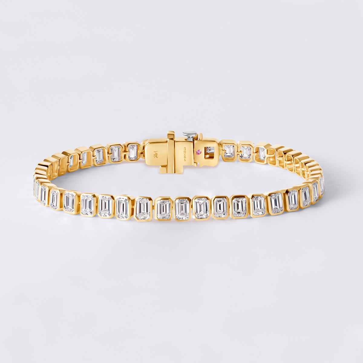 Emerald North/South Bezel Set Tennis Bracelet, Yellow Gold