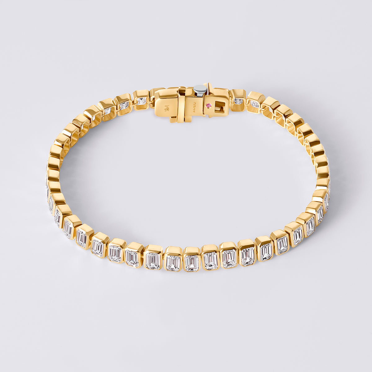 Emerald North/South Bezel Set Tennis Bracelet, Yellow Gold