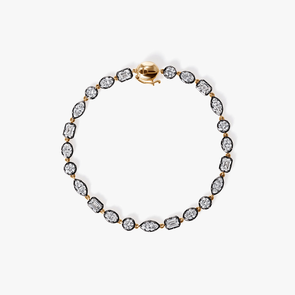 Mixed Shape Diamond Black Rhodium Tennis Bracelet