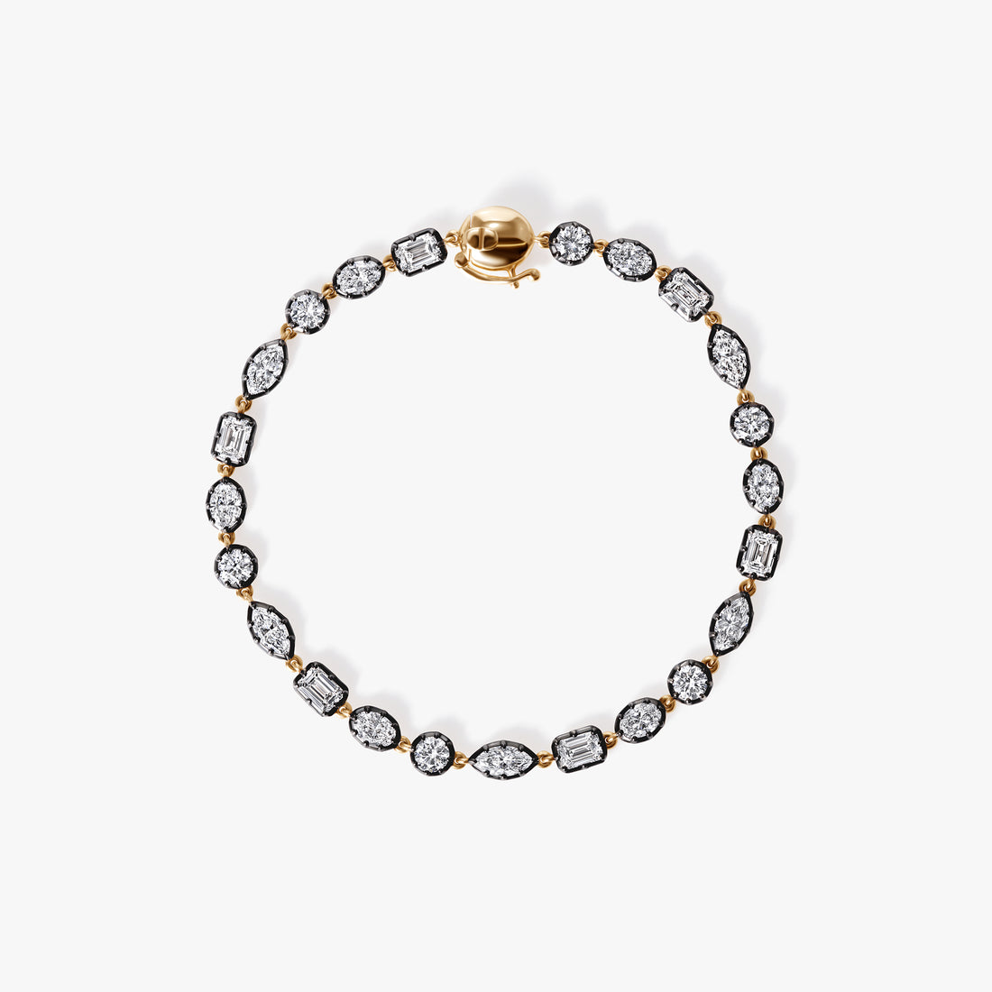 Mixed Shape Diamond Black Rhodium Tennis Bracelet