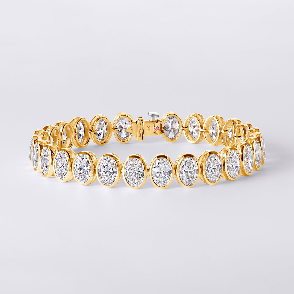 Oval North/South Bezel Set Tennis Bracelet (16CTW), Yellow Gold