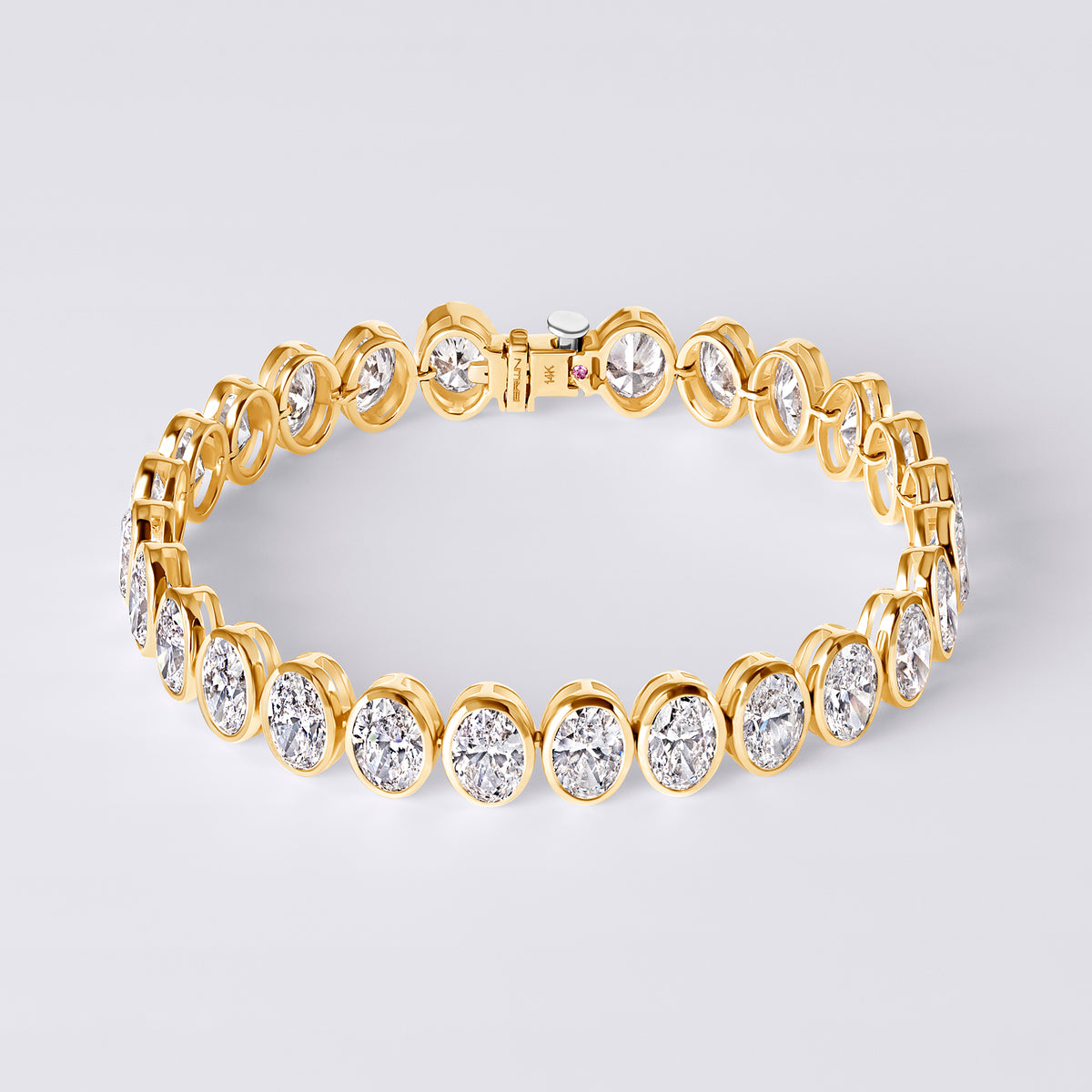 Oval North/South Bezel Set Tennis Bracelet (16CTW), Yellow Gold