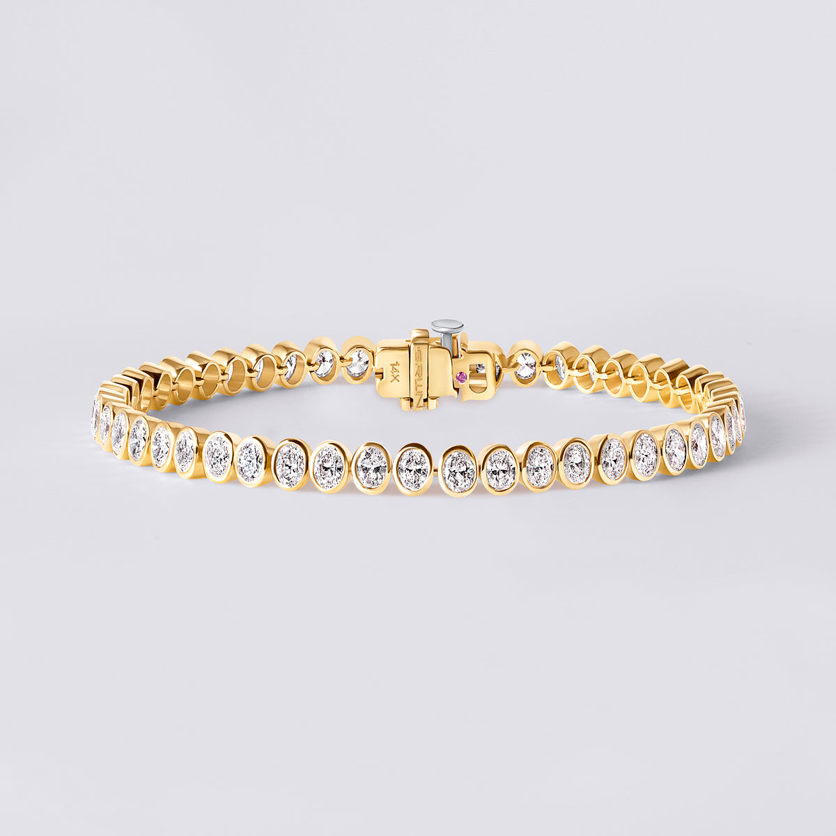Oval North/South Bezel Set Tennis Bracelet, Yellow Gold