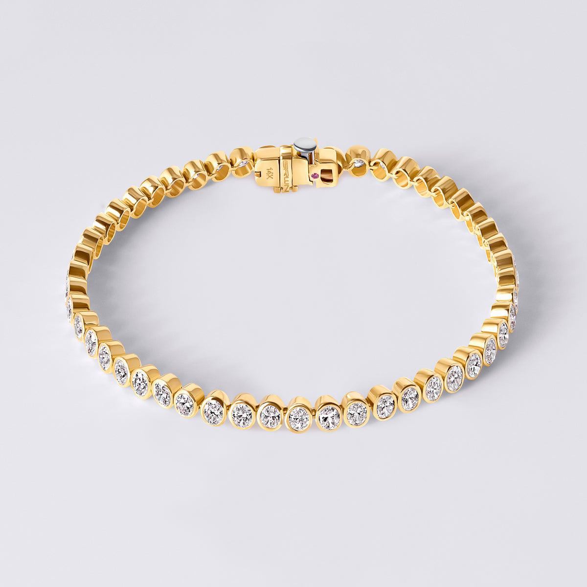 Oval North/South Bezel Set Tennis Bracelet, Yellow Gold