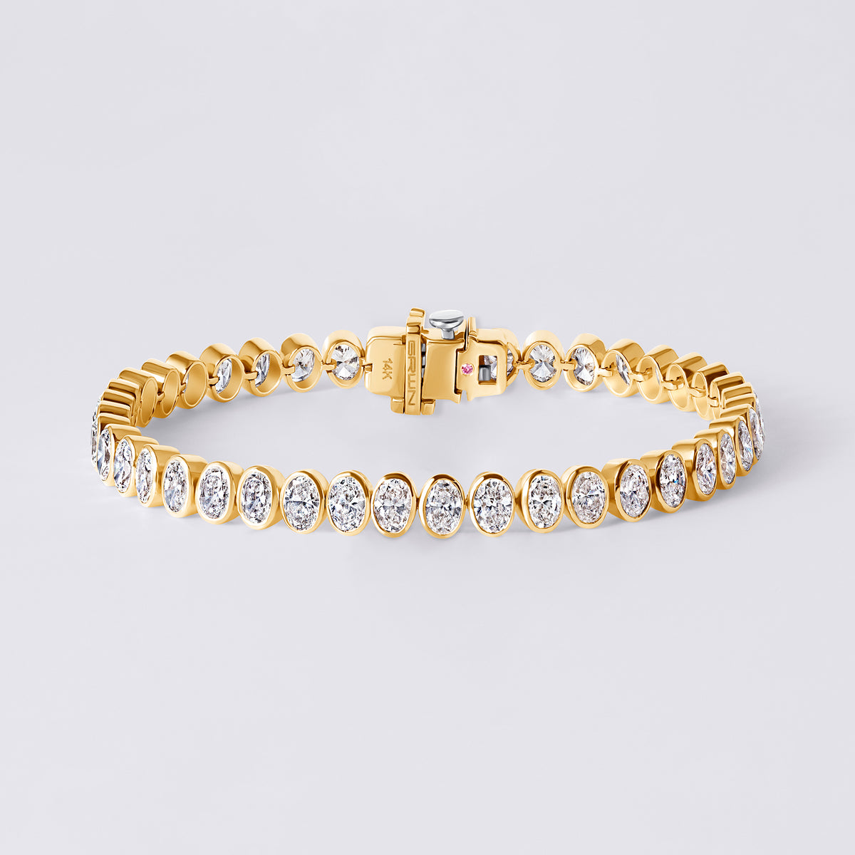 Oval East/West Bezel Set Tennis Bracelet, Yellow Gold