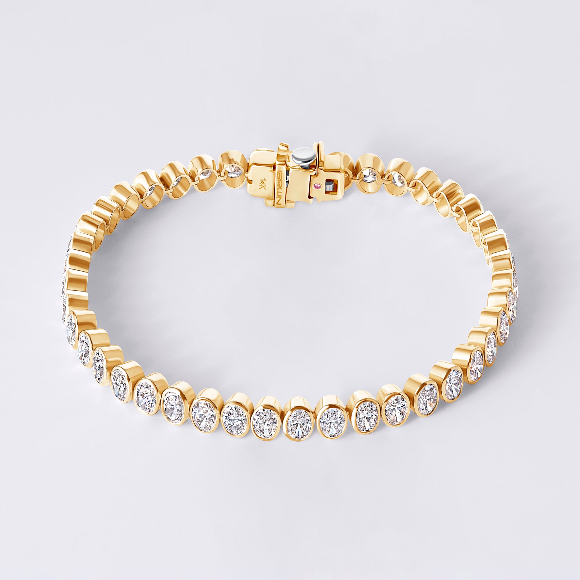 Oval North/South Bezel Set Tennis Bracelet, Yellow Gold