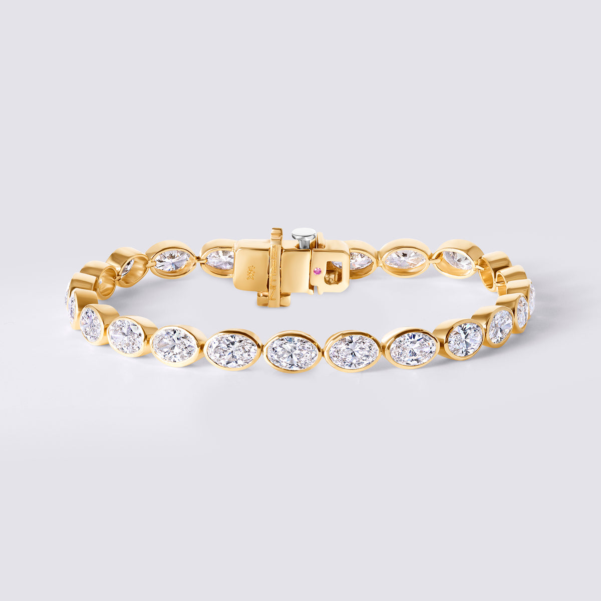 Oval East/West Bezel Set Tennis Bracelet, Yellow Gold