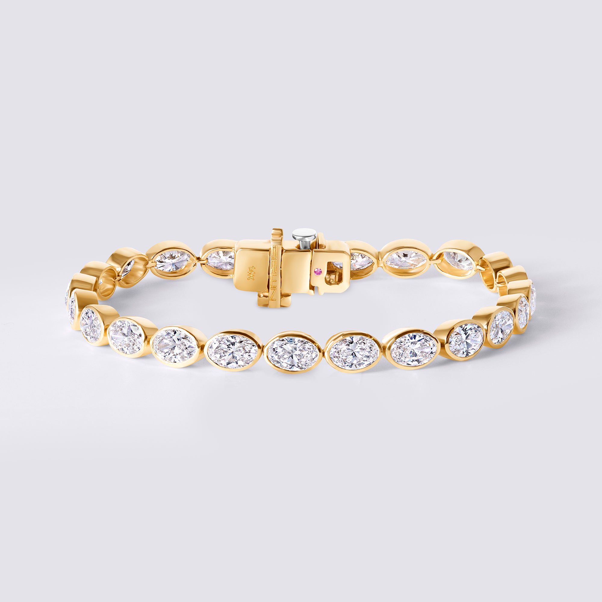 Oval East/West Bezel Set Tennis Bracelet, Yellow Gold
