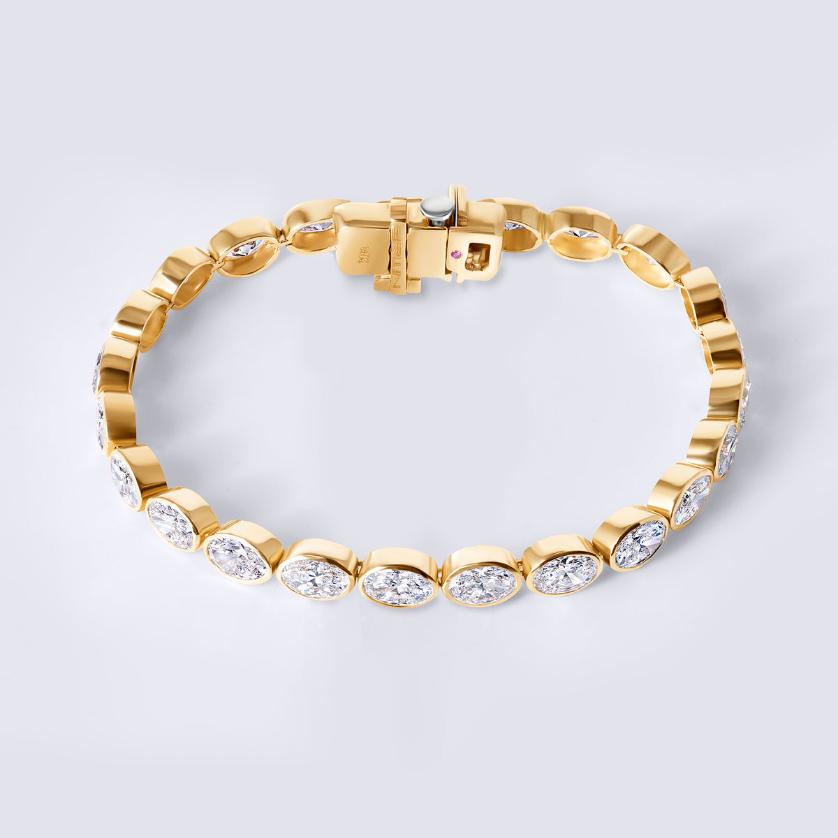 Oval East/West Bezel Set Tennis Bracelet, Yellow Gold