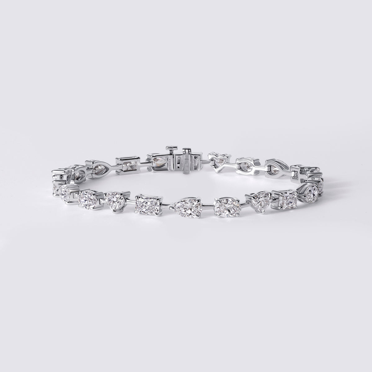 Mixed Shape Station Bracelet, White Gold