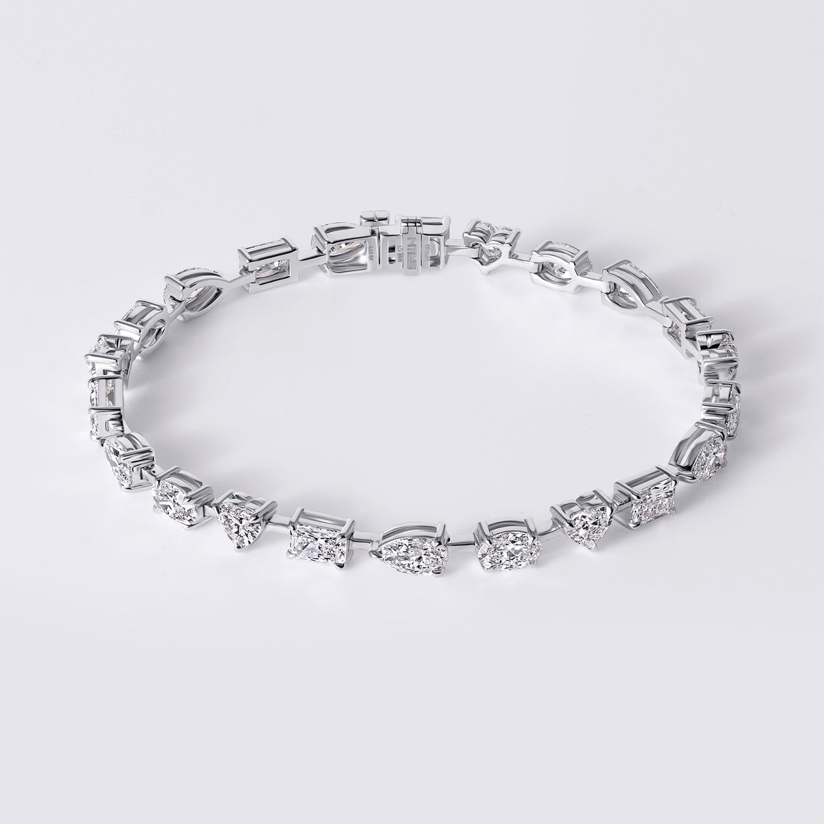 Mixed Shape Station Bracelet, White Gold