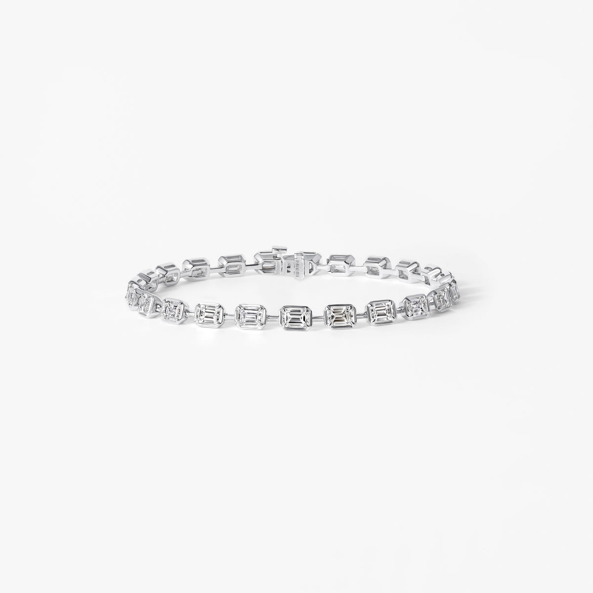 Emerald Cut East/West Diamond Petite Bezel Set Link Tennis Bracelet