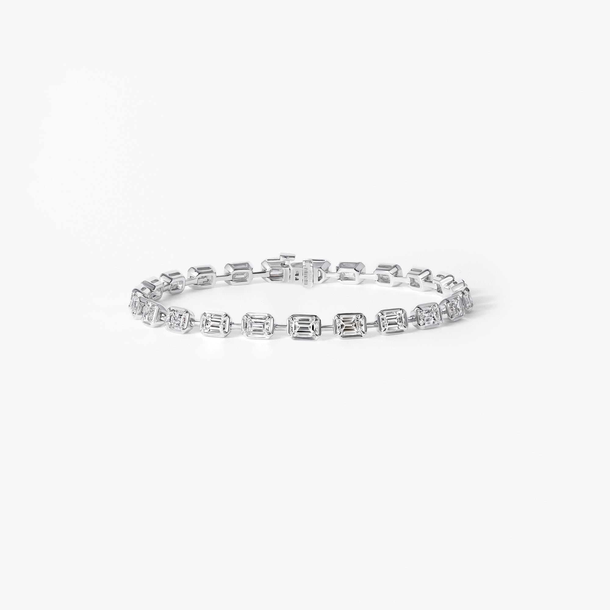 Emerald Cut East/West Diamond Petite Bezel Set Link Tennis Bracelet