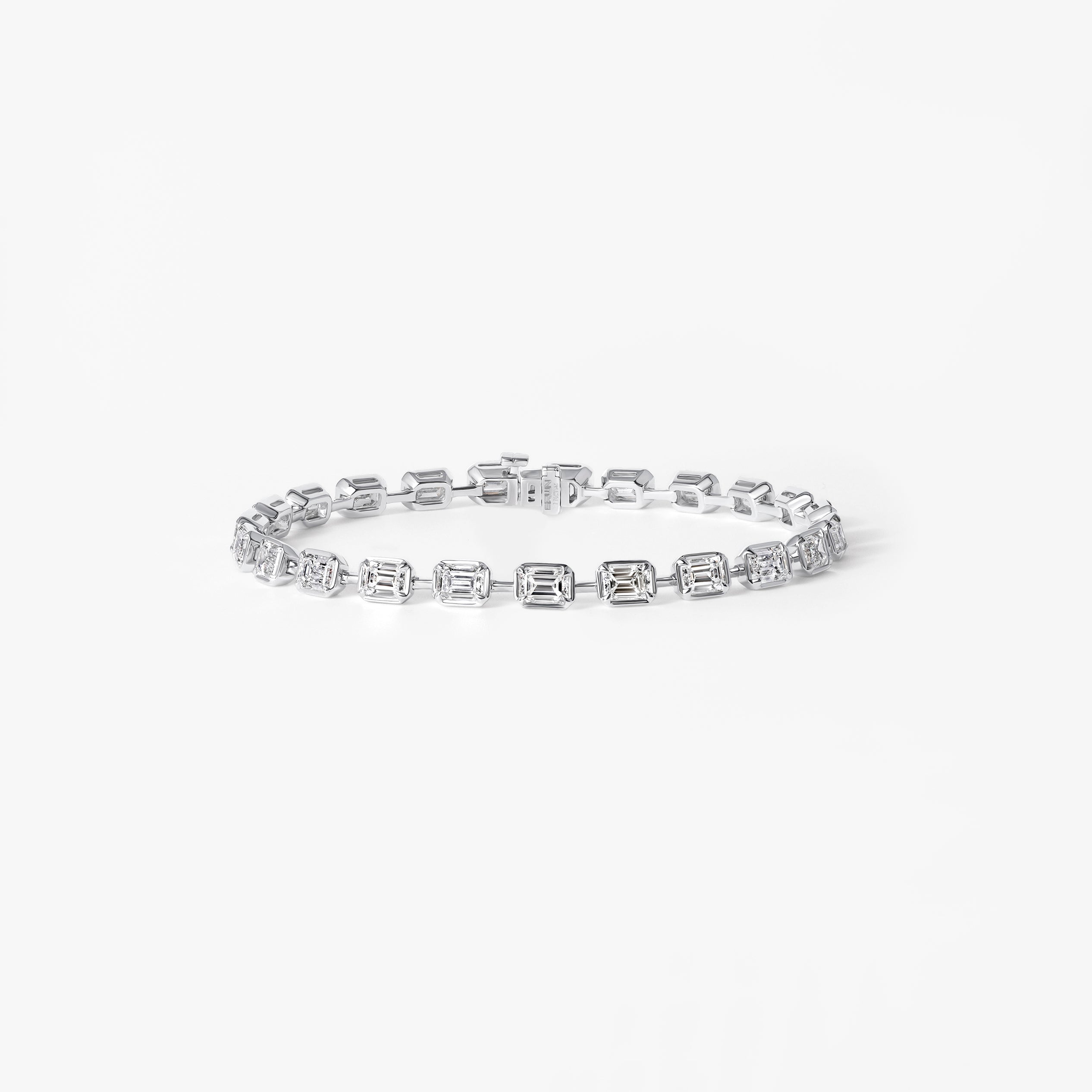 Emerald Cut East/West Diamond Petite Bezel Set Link Tennis Bracelet
