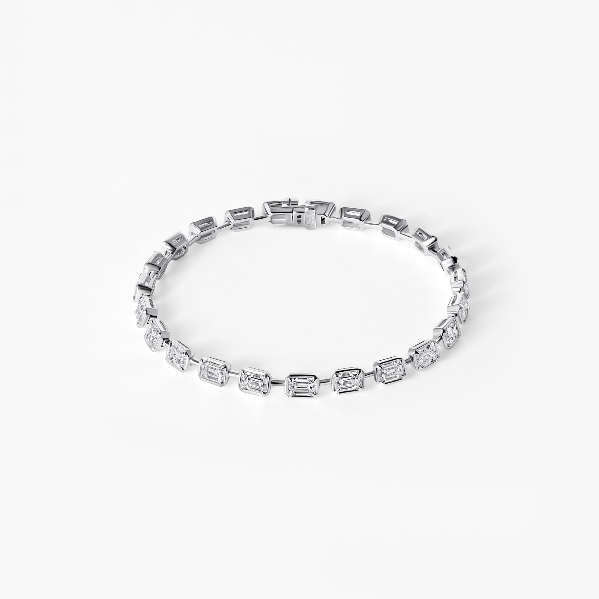 Emerald Cut East/West Diamond Petite Bezel Set Link Tennis Bracelet