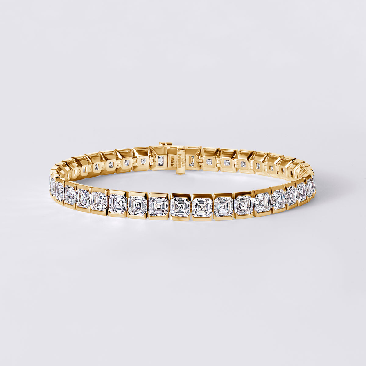 Asscher Shape Half Bezel Tennis Bracelet, Yellow Gold