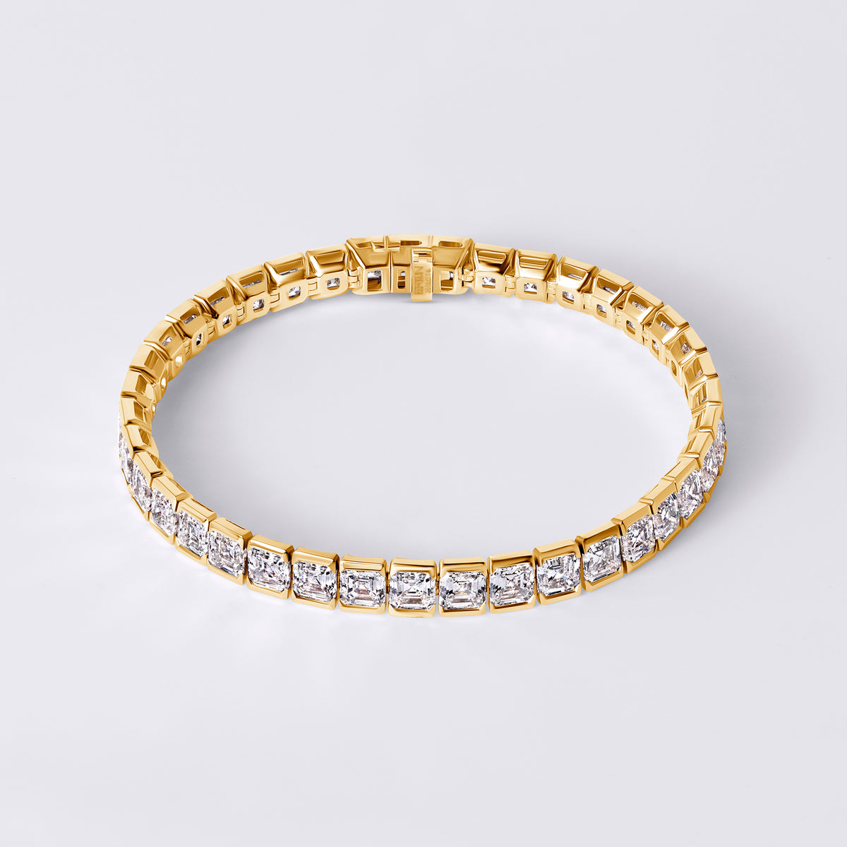 Asscher Shape Half Bezel Tennis Bracelet, Yellow Gold
