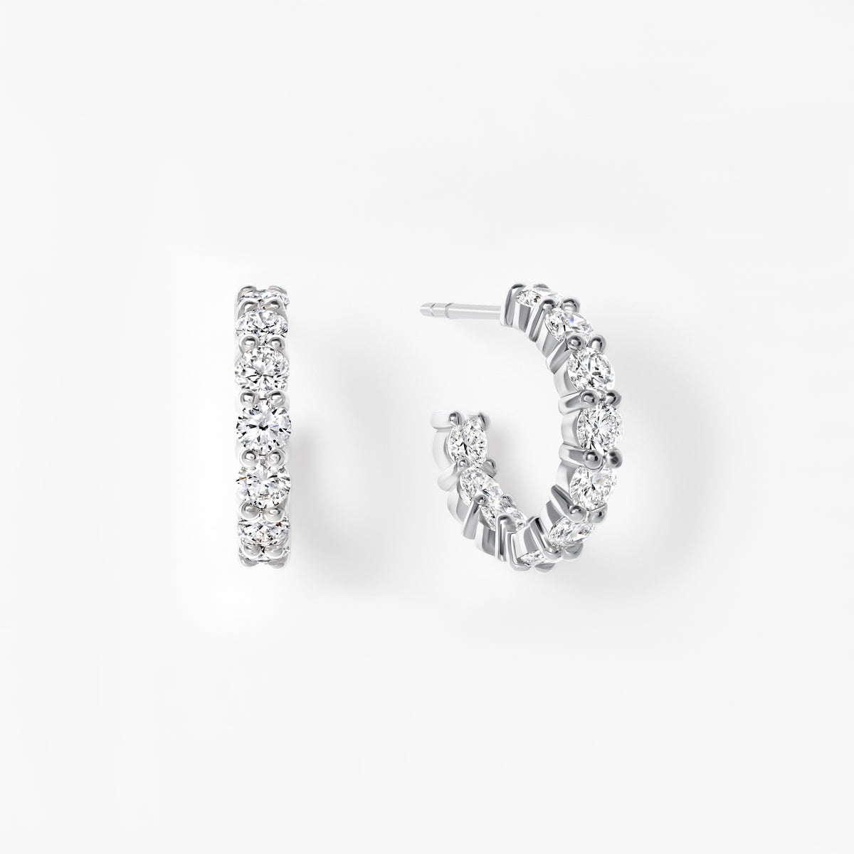 Round Diamond Inside Out C Hoop Earrings