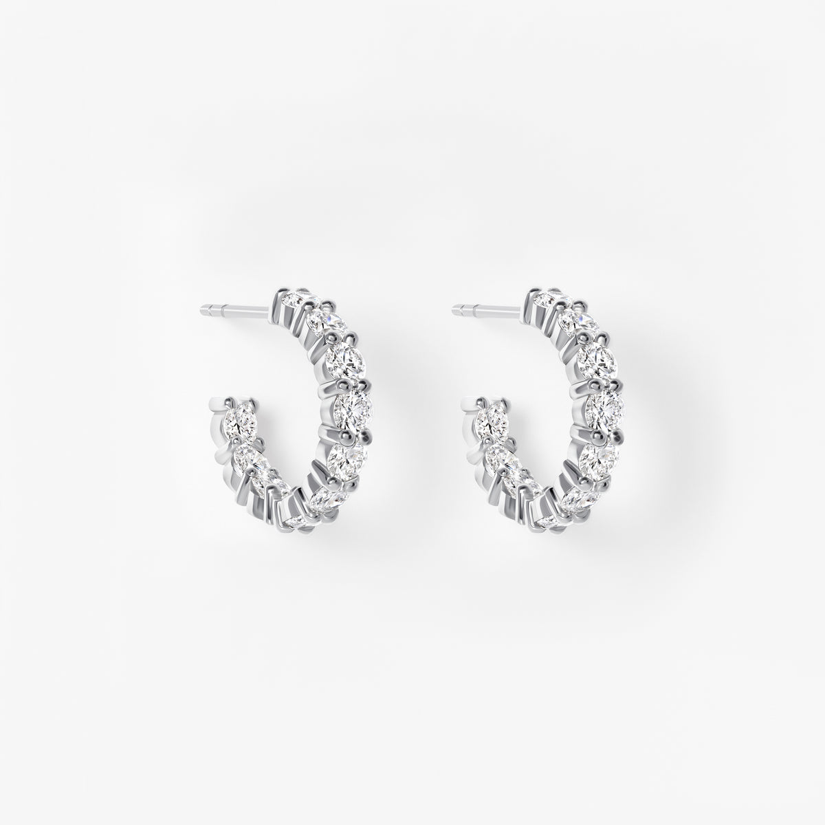 Round Diamond Inside Out C Hoop Earrings