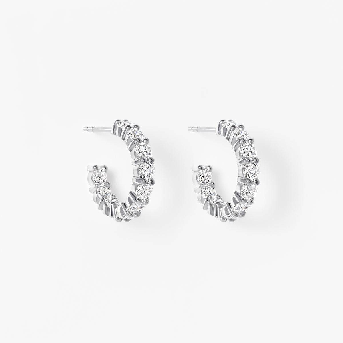 Round Diamond Inside Out "C" Hoop Earrings
