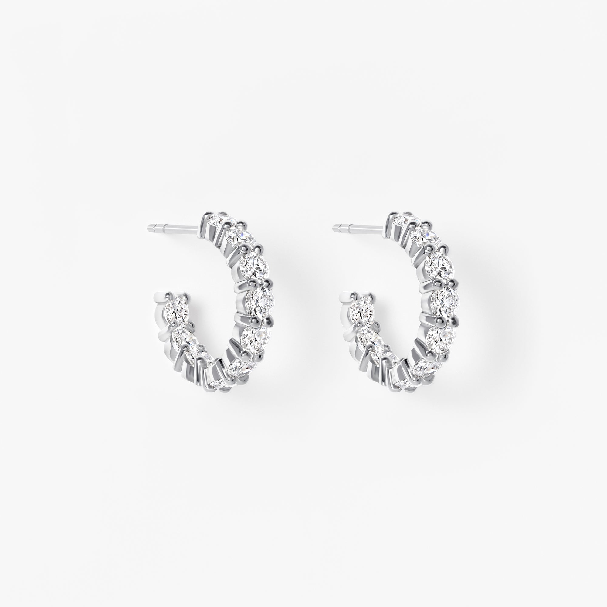 Round Diamond Inside Out "C" Hoop Earrings