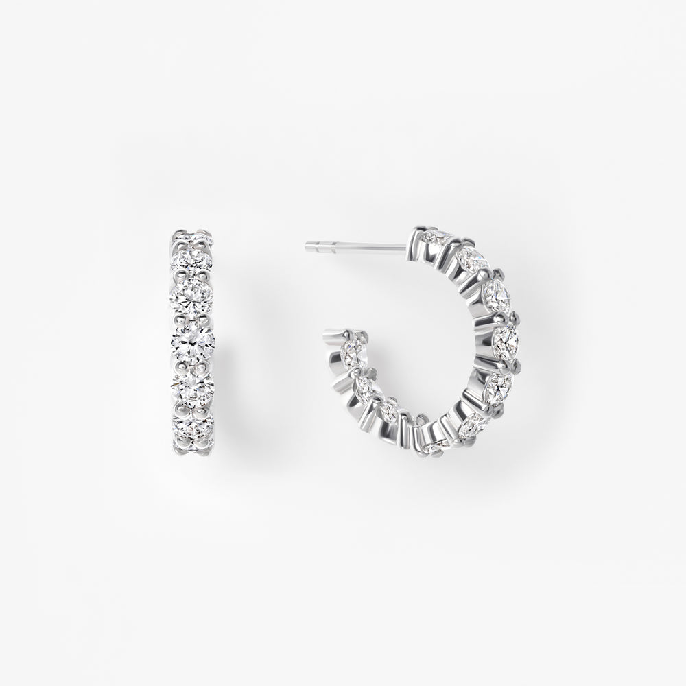 Round Diamond Inside Out "C" Hoop Earrings