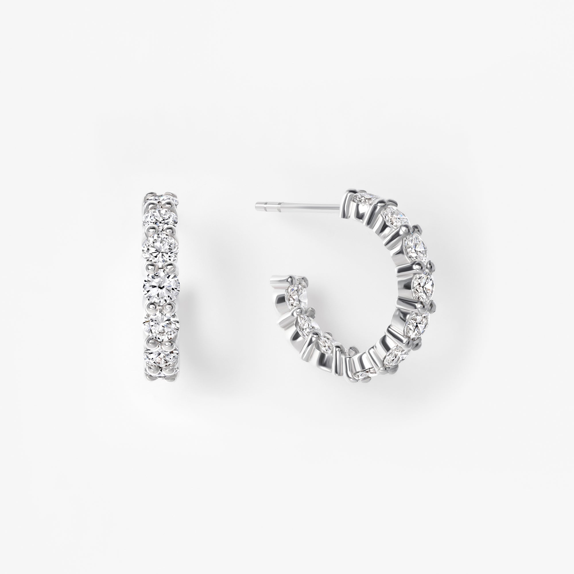 Round Diamond Inside Out C Hoop Earrings