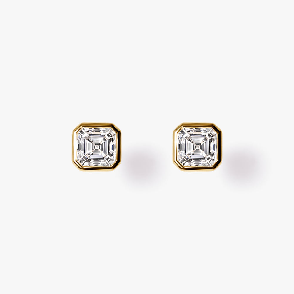 Asscher Diamond Bezel Stud Earring