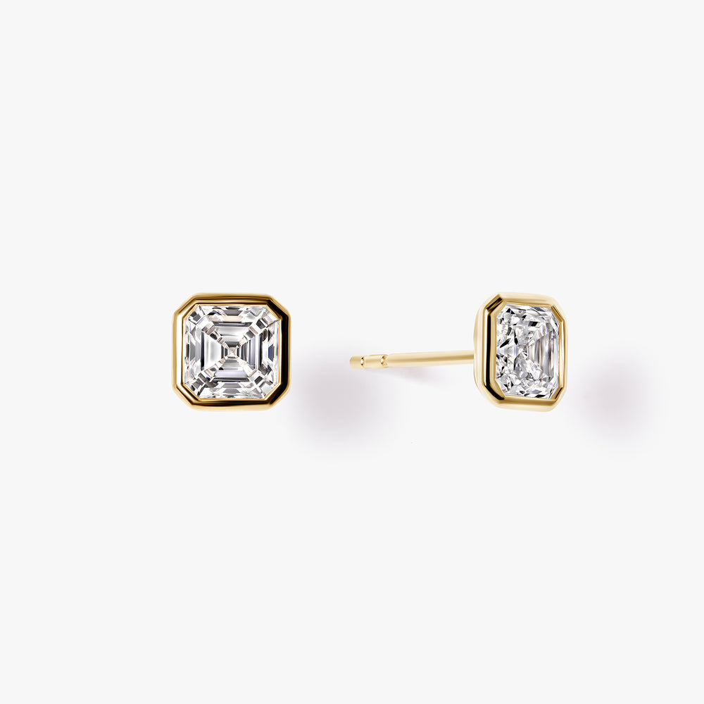 Asscher Diamond Bezel Stud Earring
