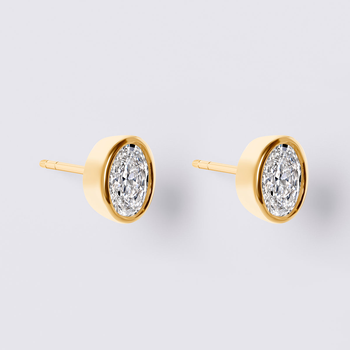 Oval Bezel Set Studs (2CTW), Yellow Gold