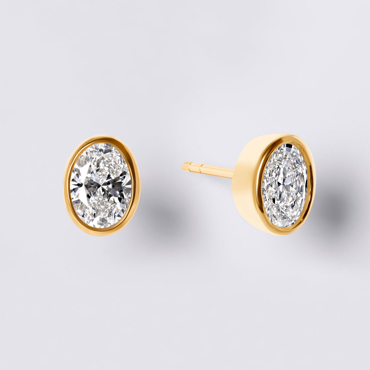 Oval Bezel Set Studs (2CTW), Yellow Gold
