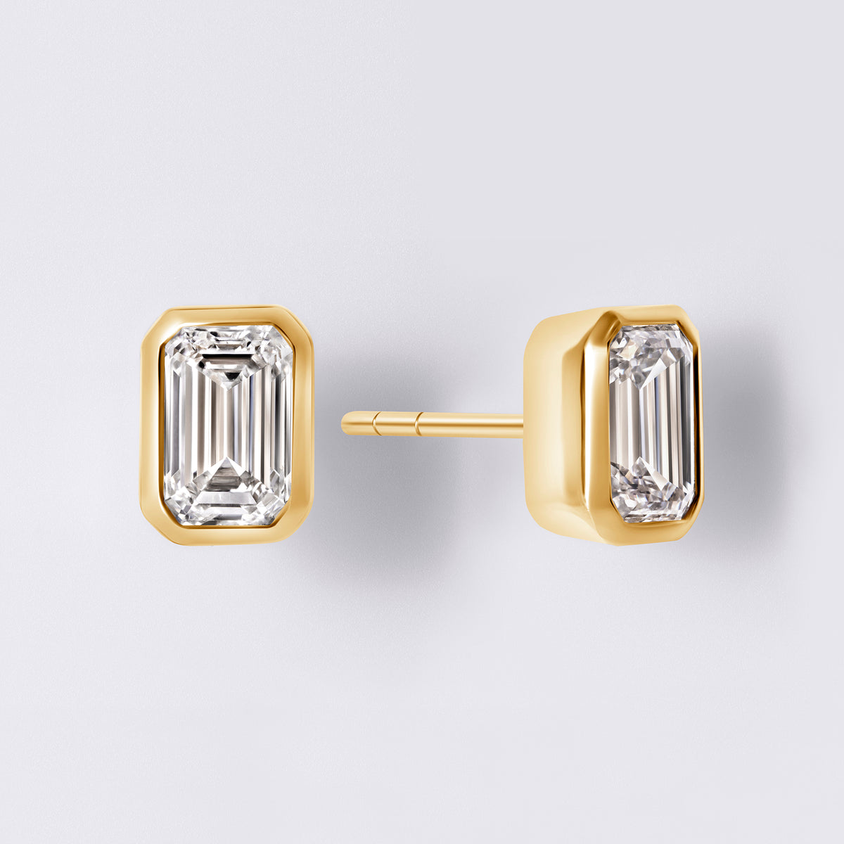 Emerald Bezel Set Studs (2CTW), Yellow Gold