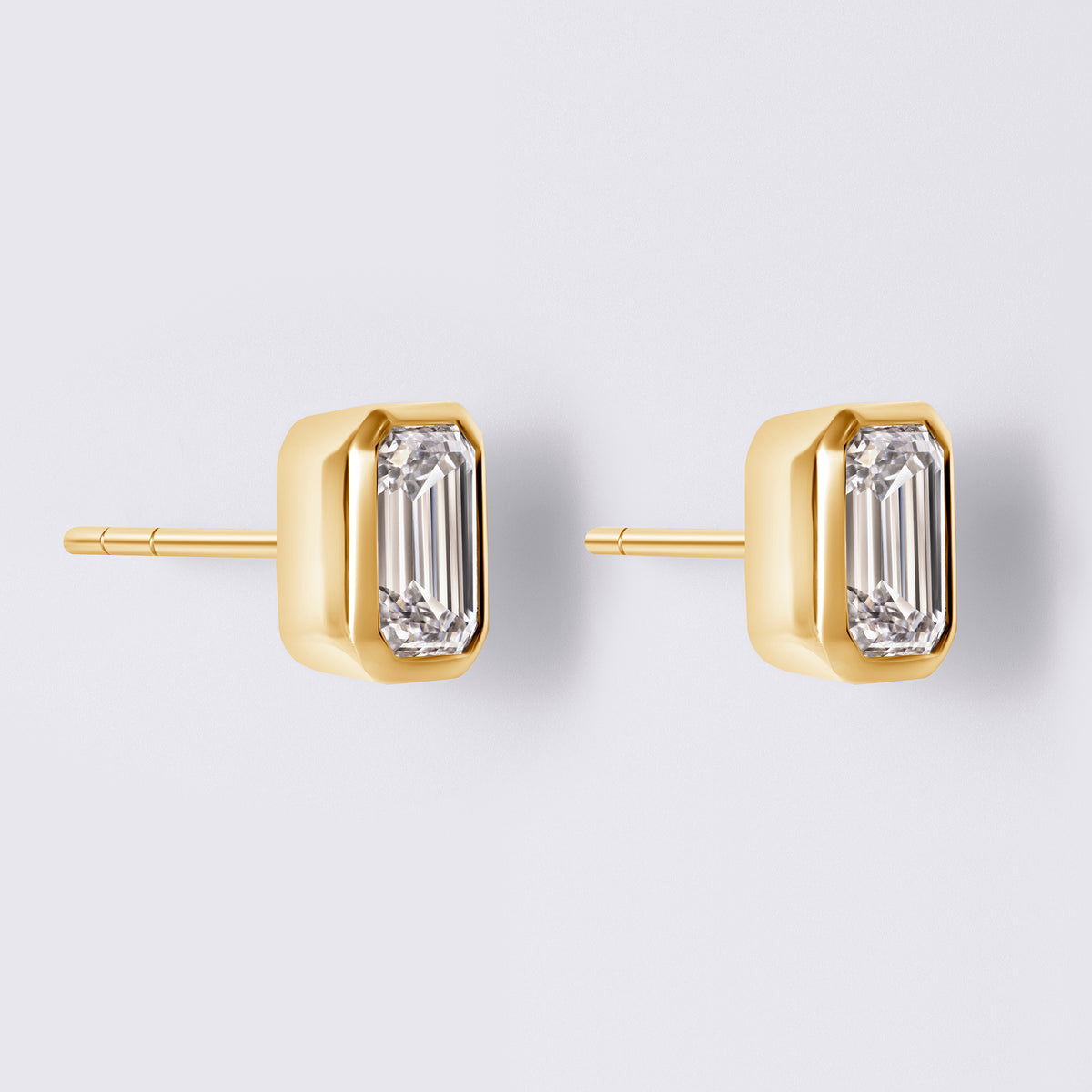 Emerald Bezel Set Studs (2CTW), Yellow Gold