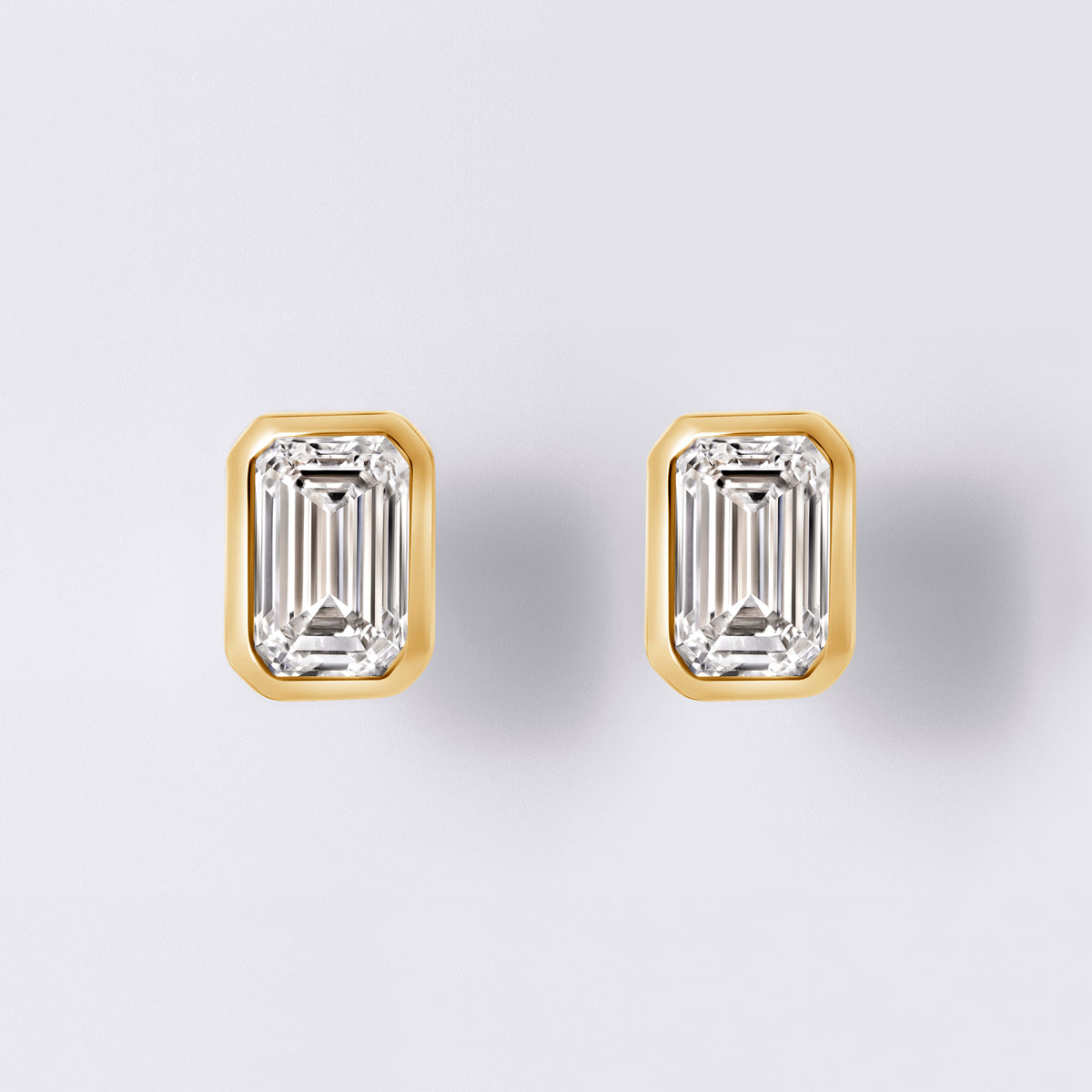 Emerald Bezel Set Studs (2CTW), Yellow Gold
