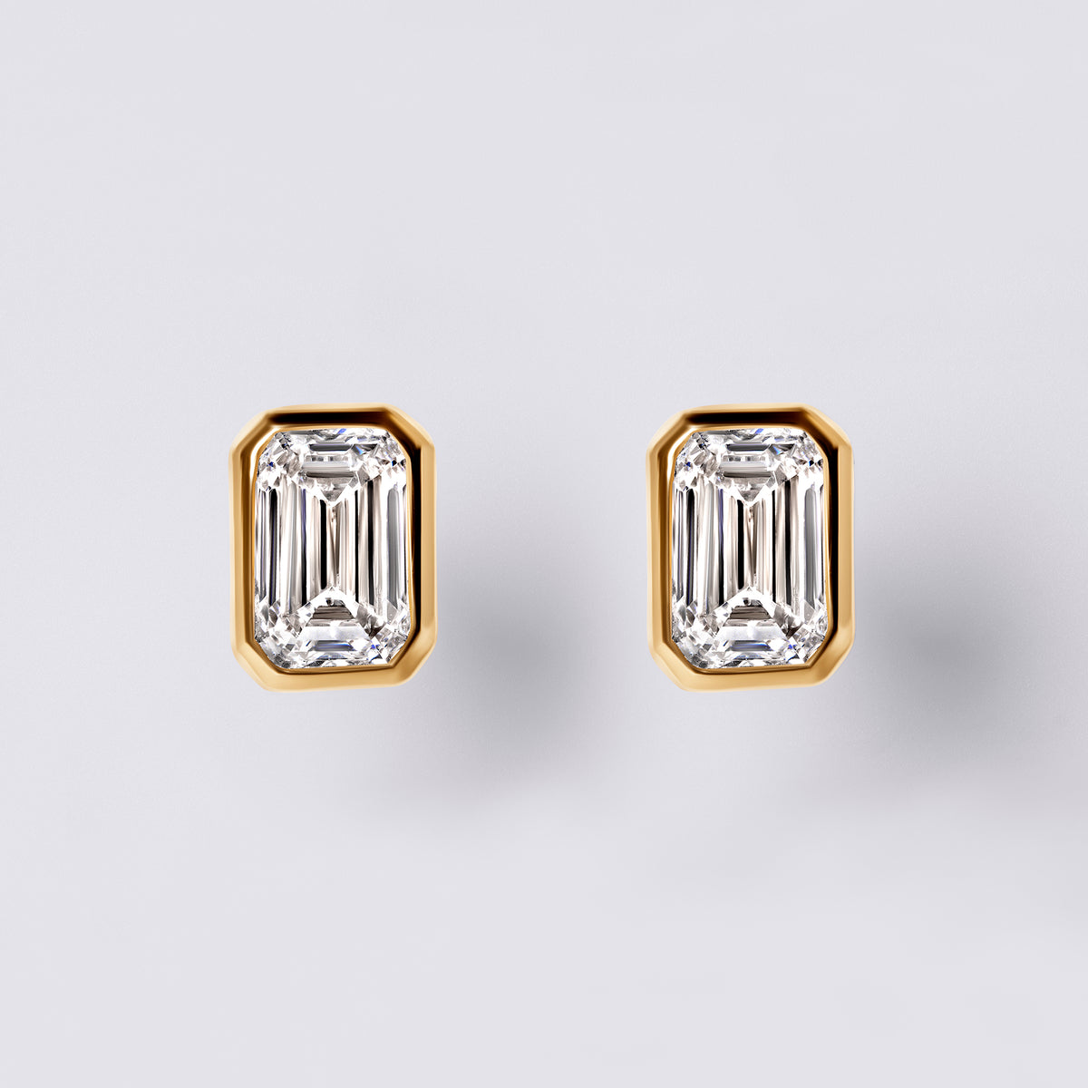 Emerald Bezel Set Studs (2CTW), Yellow Gold