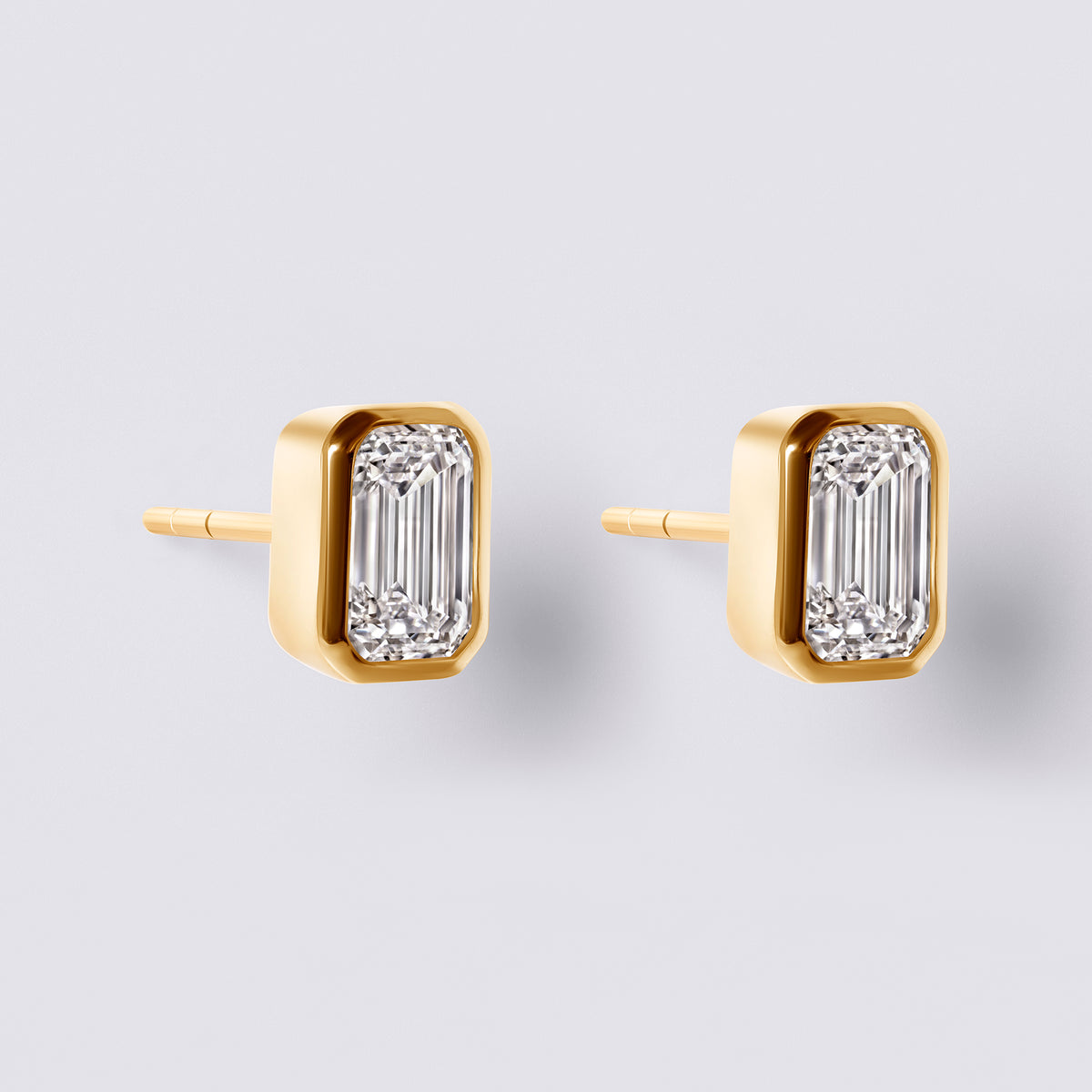 Emerald Bezel Set Studs (2CTW), Yellow Gold