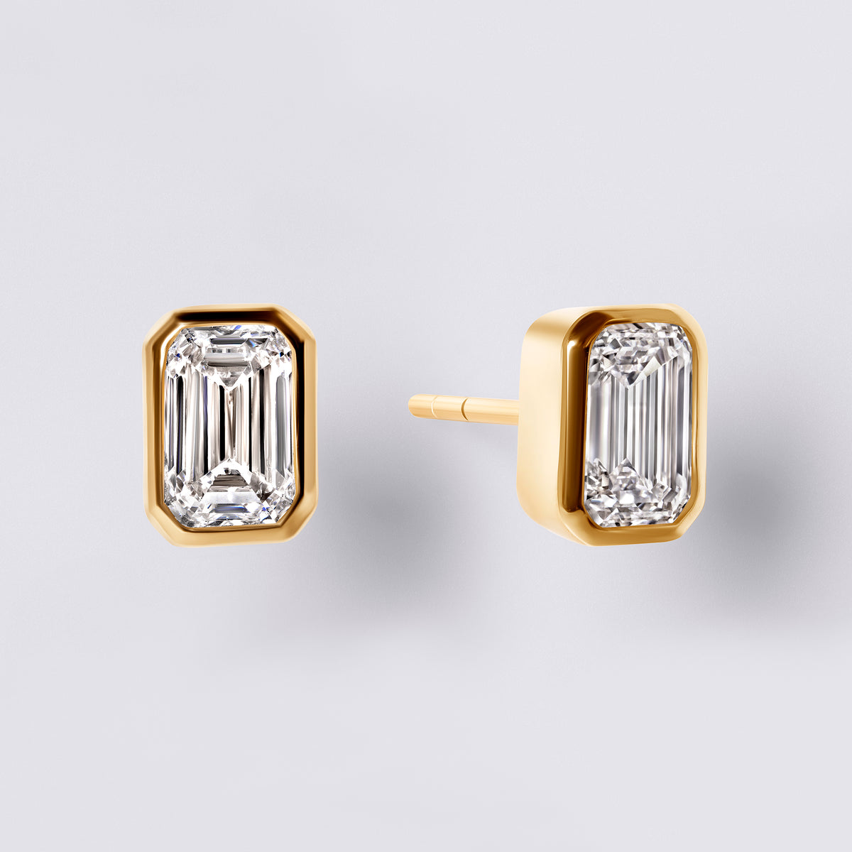 Emerald Bezel Set Studs (2CTW), Yellow Gold