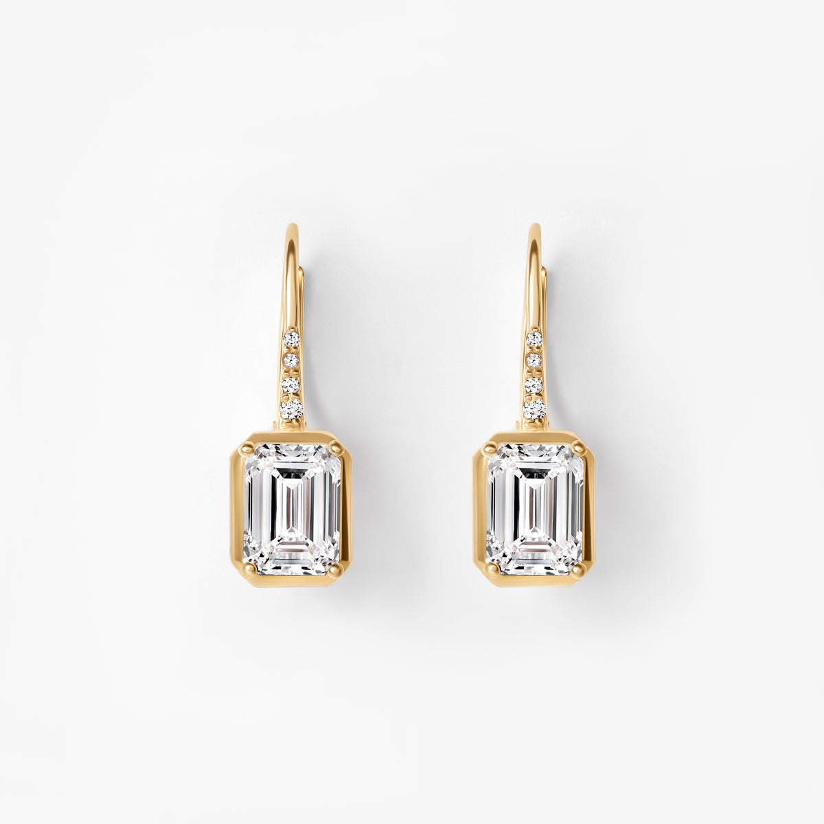 Emerald Cut Diamond Bezel Set Wire Leverback Drop Earrings