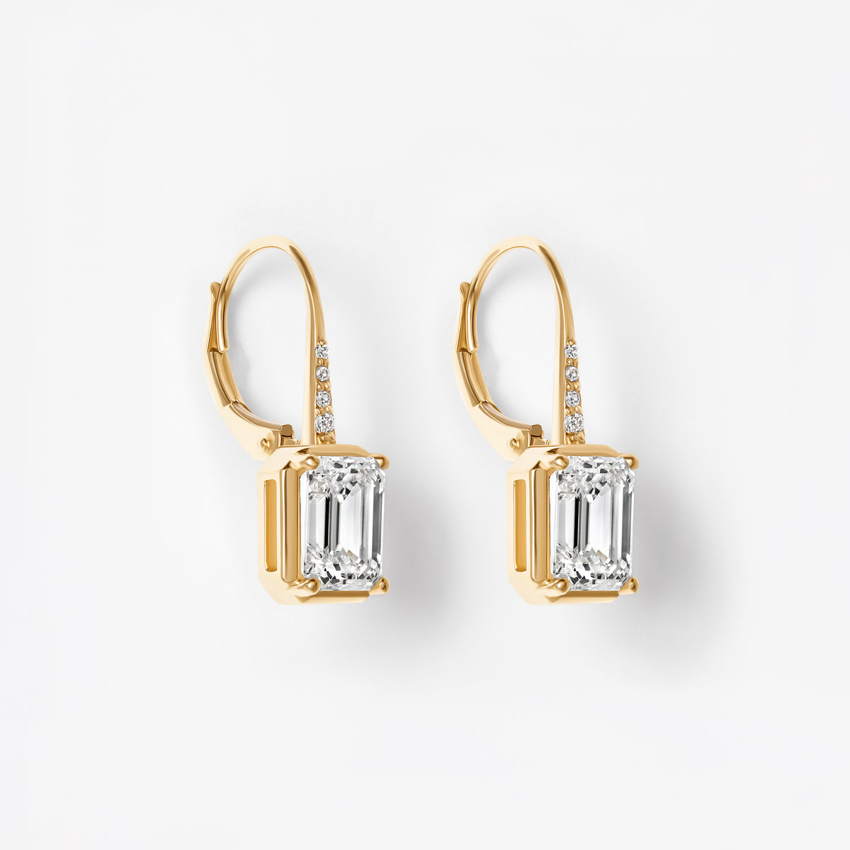Emerald Cut Diamond Bezel Set Wire Leverback Drop Earrings