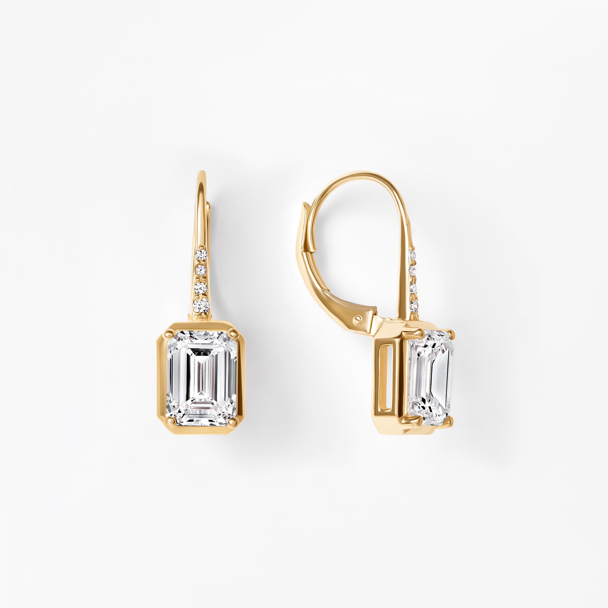 Emerald Diamond Pavé Bezel Leverback Earrings