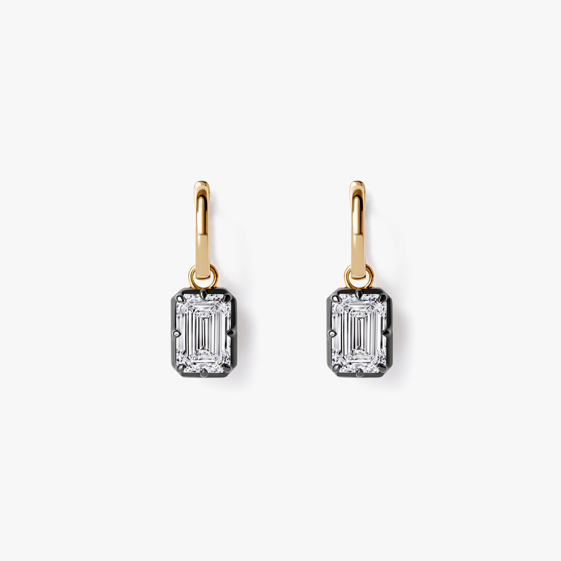 Emerald Diamond Black Rhodium Drop Huggie Earrings