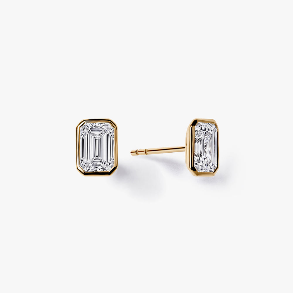 Emerald Diamond Bezel Stud Earrings