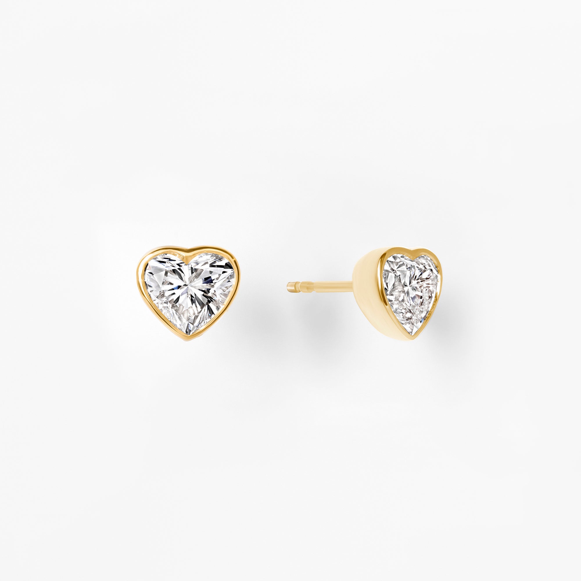 Heart Diamond Bezel Set Stud Earrings