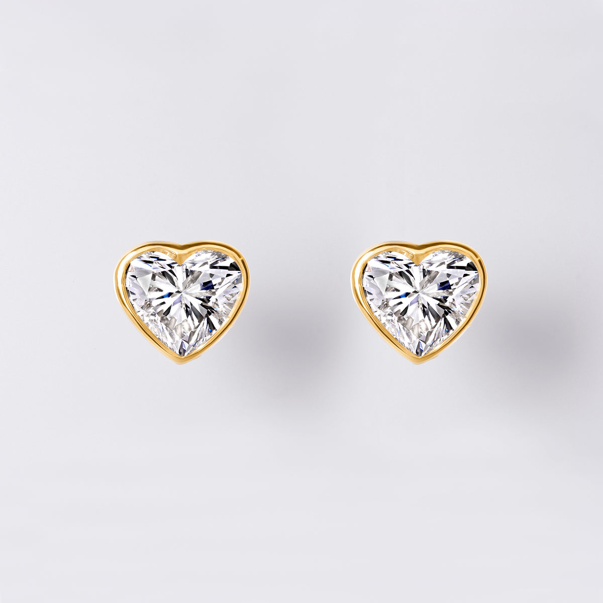 Diamond Essentials Lab Grown Heart Bezel Studs (2CTW), Yellow Gold