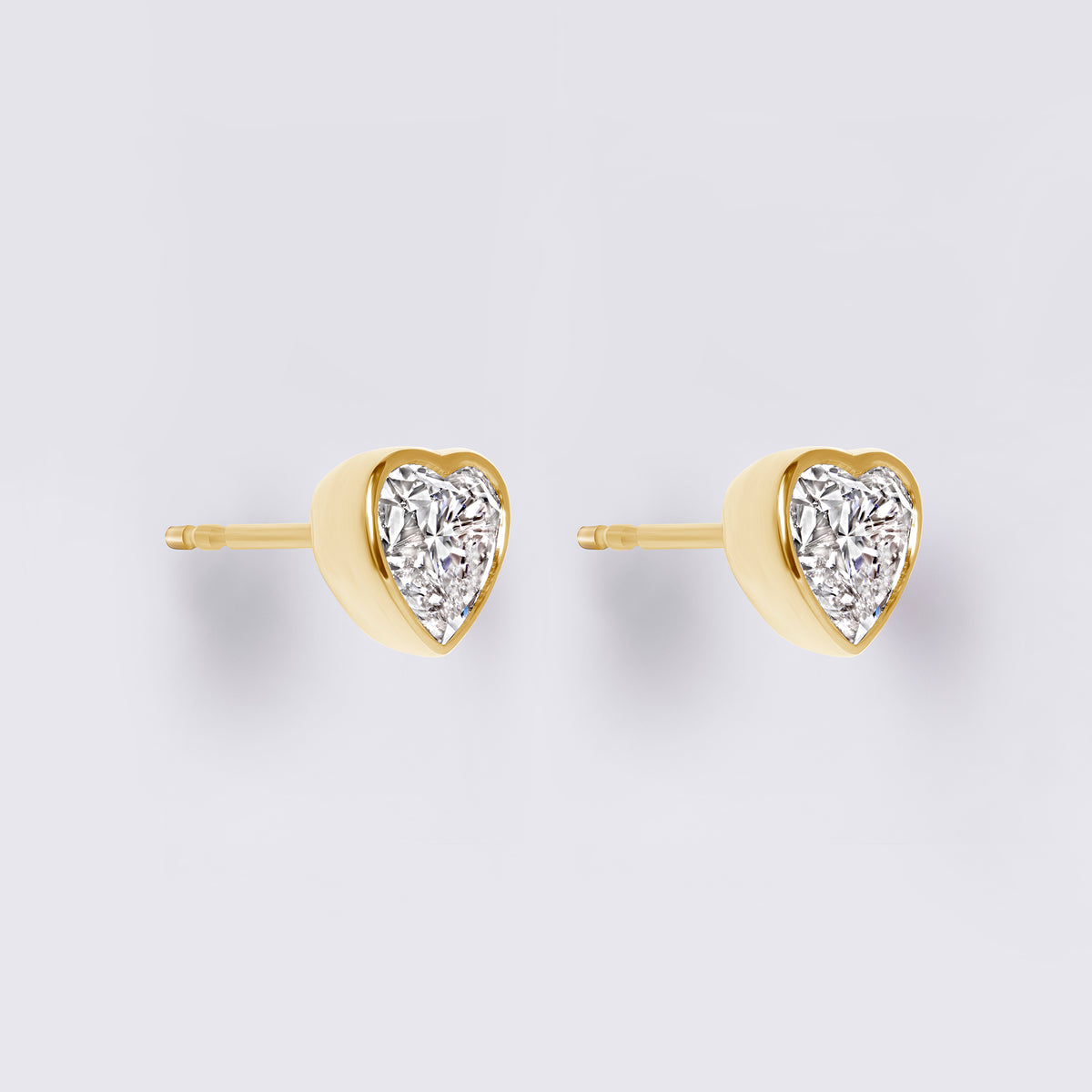 Diamond Essentials Lab Grown Heart Bezel Studs (2CTW), Yellow Gold